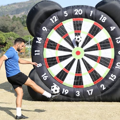 10FT Giant Outdoor Inflatable Soccer Darts Board - 8pcs Soccer Ball & Built-in UL Blower Sticky Kick Balls Inflatable Soccer Field Outdoor Games-Oversized Dart Boards Yard Sport & Lawn Game