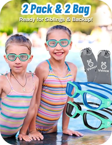 Image of Vvinca Kids Swim Goggles, Swimming Goggles for Kids 3-14 Anti-Fog UV Protection No Leak Pool Glasses for Boys Girls
