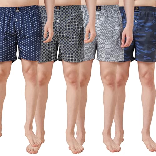 Image of Urban Scottish Ultra-Comfortable Men's Boxer Pants (Pack of 4), 100% Cotton with Stylish Print, Soft & Stretchy Elastic Waist Band, Dynamic Movement & Hardwearing Stitching,Breathable Gentle Snug Fit