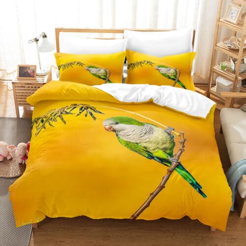 Housse de couette 140x200 oiseau jaune en microfibre avec 2 taies d'oreiller