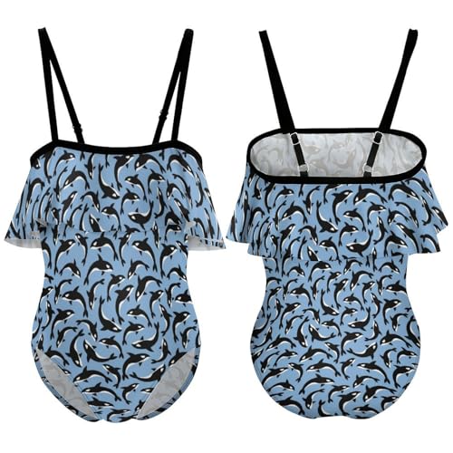 Killer Whales Orca Girls One-Piece Swimsuits Beach Bathing Suits Adjustable Swimwear for 6-12 Years3