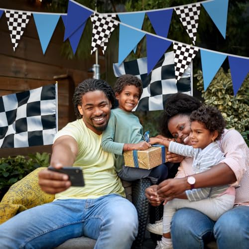 Image of Tiamon 5 Pcs 6 7 Birthday Decorations Pennant Banner 49.2 ft | I Was 6 Now I'm 7 Pennant Six Seven Meme Bunting Blue Black Checkered Triangle Flag for Baby Shower 7th Birthday Party Decor