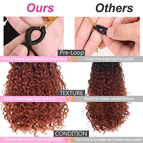 Unionbeauty 14 Inch Boho Box Braids Crochet Hair Curly Ends Ombre Black Copper Red Ginger Pre-Looped 8 Packs Goddess Braids Bohemian Hippie Braids Synthetic Braiding Hair Extension For Black Woman 1B/350# #TOP4