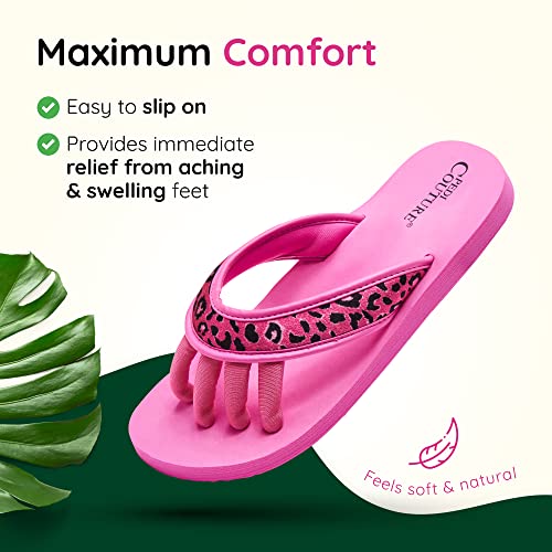 Pedicure Sandals with Built In Toe Separators for Women - Comfortable Spa Style Flip Flops for Home, Salon, Yoga & Gym Use - Ideal for Nail Drying & Foot Wellness (Pink Leopard-XL)2
