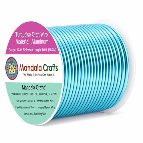 Image of Mandala Crafts 13 Gauge Turquoise Anodized Aluminum Craft Wire, 60 FT | Colored, Flexible, Bendable, for Bonsai, Armature, Sculpting, Wire Wrapping, Jewelry Making, Weather & Tarnish Resistant