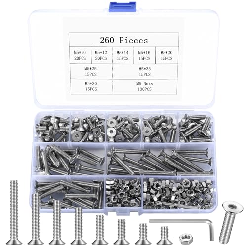 Set 261 Pezzi Viti Bulloni Dadi M5 - Testa Esagonale Cilindrica, Acciaio 10.9, Con Rondelle E Chiave