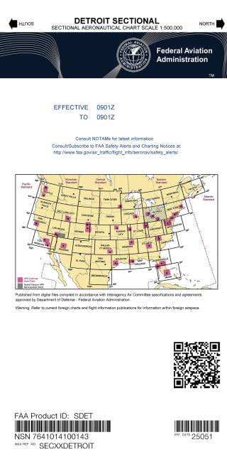 FAA Detroit Sectional Chart (SDET) – Always Current Aeronautical Map – Select Chart Cycle