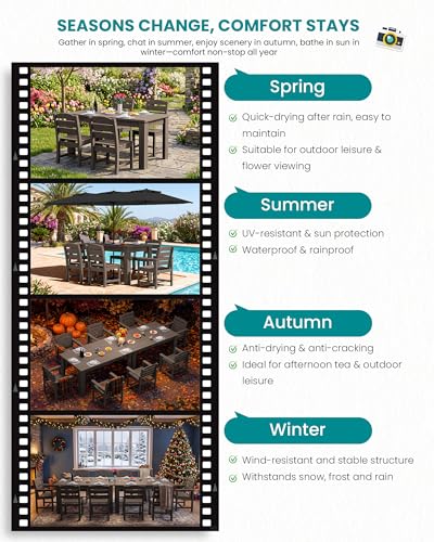 Image of SERWALL 59 inch Patio Dining Set for 4, w / 1 Table & 4 Armless Chairs, Coffee | Armless Patio Dining Sets for All Weather Use