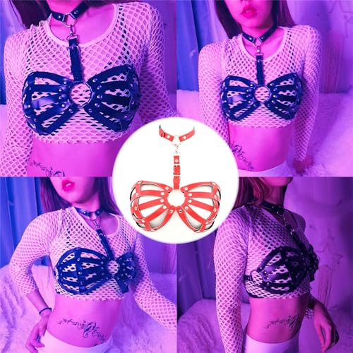 WUUDOA Leder Bh Frauen Sexy, Erotische Bhs, Gothic Kleidung Damen Sexy, BDSM Kleidung, Bra Leder Body Damen, Harness Damen, Dessous Bh Sexy Damen Erotisch, Erotische Frauen Kleidung (rosa)