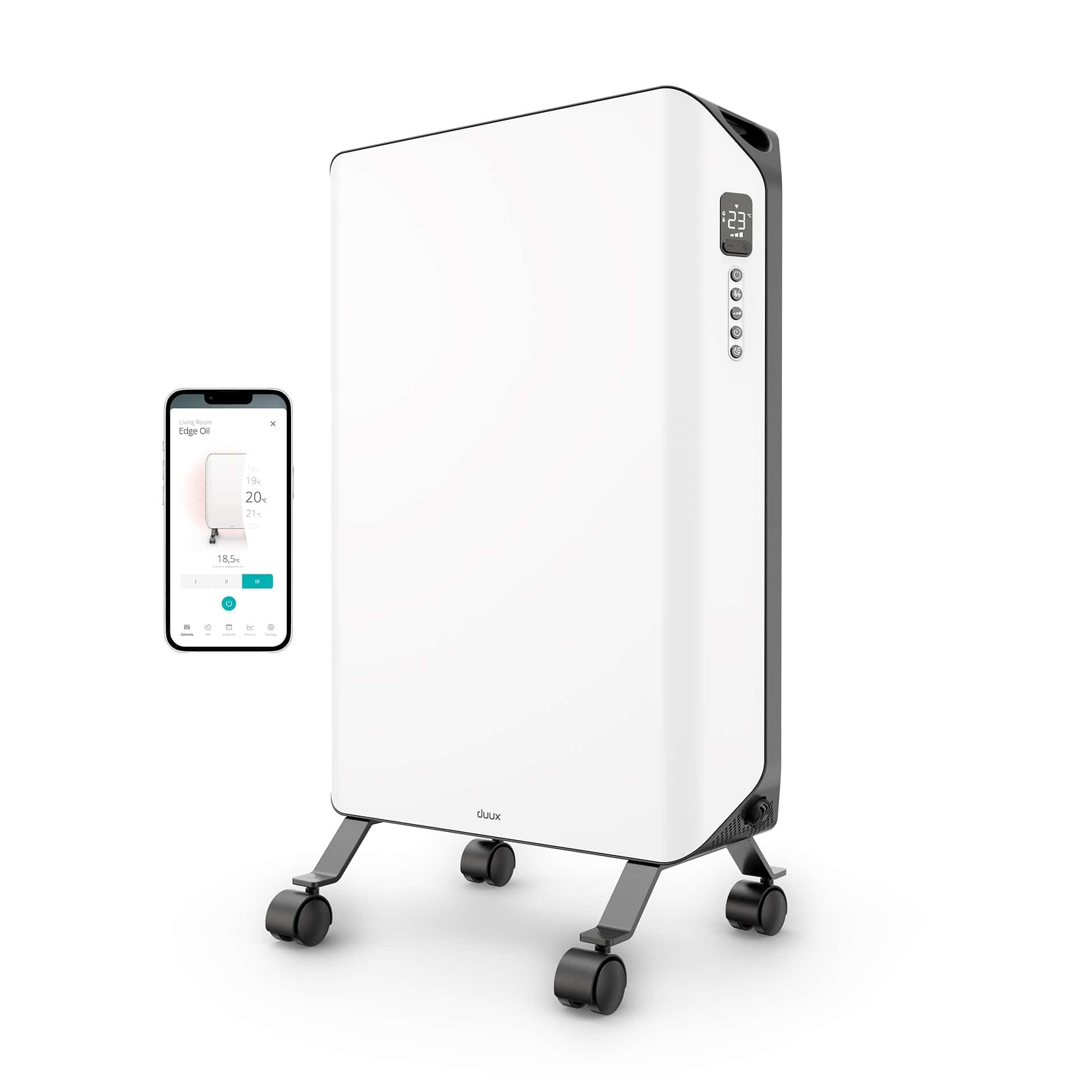 Duux Edge Oil - Radiatore ad olio intelligente con termostato - Radiatore a olio da 2000 W con modalità Boost - Bianco