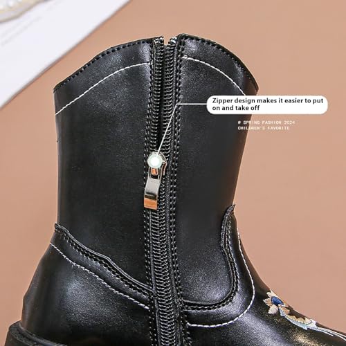 IWIHMIV Kids Cowboy Boots Girls Western Mid Calf Boots with Embroidered and Zipper Comfortable Soft Sole Riding Shoes4
