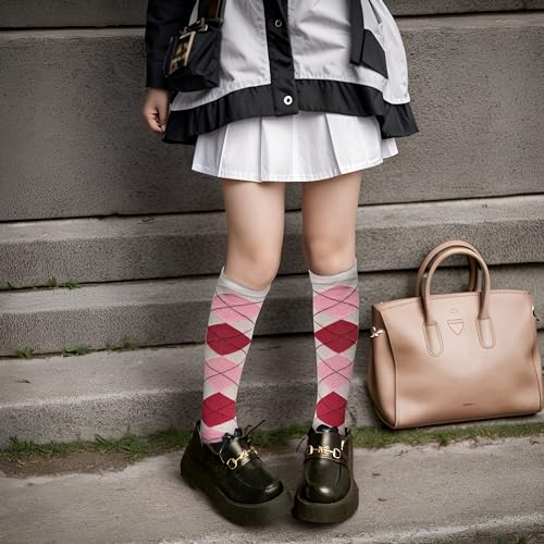 Image of Couver Women's Argyle Knee High Socks - Soft Acrylic Over the Calf Tube Style Socks for Casual Athletic - One Size