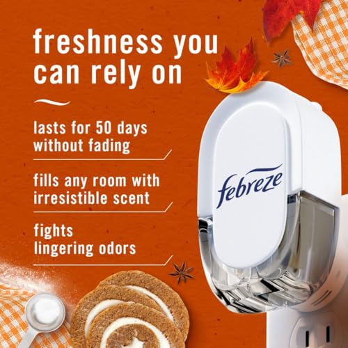 Febreze Plug In Air Freshener, Odor-Fighting Scented Oil Refill, Air Fresheners for Home and Bathroom and Kitchen, Long Lasting for Strong Odors, Pumpkin Roll Scent, 0.87oz Refills, 2 Count - image 2