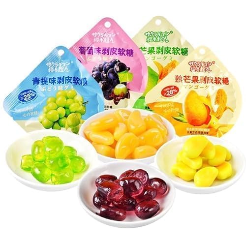 Peel fudge 8 flavors fruit candy,Lychee Mango White peach Grapes candy,Fudge,Gummy Candy,50% juice content,Dessert,Leisure food,Sweet,Delicious Chinese snack gifts (8 flavors mix,8packs)