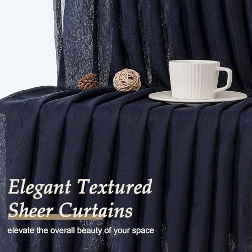 OVZME Crushed Voile Navy Blue Sheer Curtains 72 Inches Long 2 Panels Set, Semi Sheer Light Filtering Pinch Pleated Curtains for Windows, Soft Fabric Window Drapes for Living Room, 2x42Wx72L Inches - Image 4
