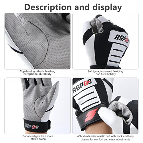 Rspgo Youth Baseball & Softball Batting Gloves For Kids With Super Grip Fit, Classic Black Xs/S #TOP3