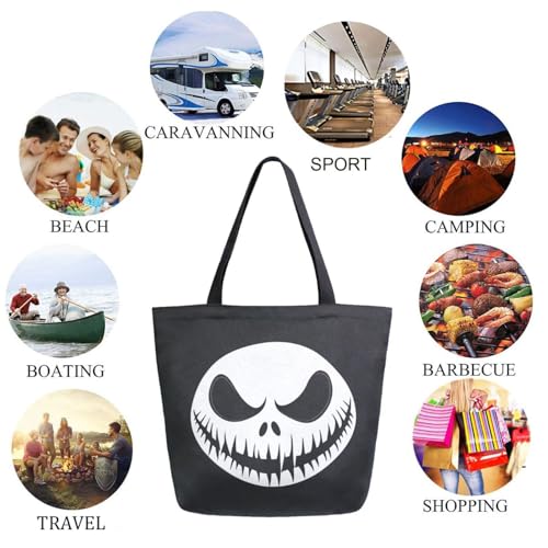 Halloween Face Scarecrow Horror Pumpkin Extra Large Canvas Gym Shoulder Tote,Durable Daily Reusable Top Handle Bag for Mens Womens Yoga Weekender Picnic Beach Travel Market Shopping4