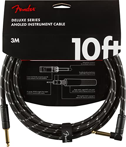 Fender 10-Foot Deluxe Instrument Cable, Straight-Angle, Black Tweed - 1 Pack #TOP3