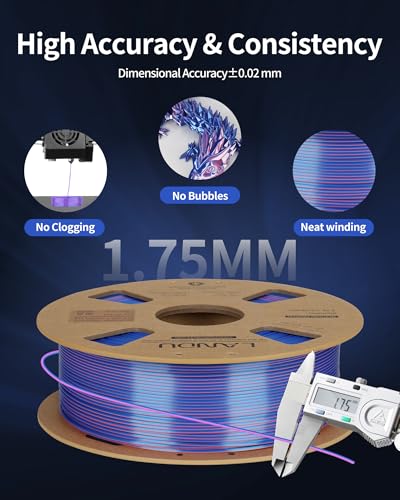 Image of LANDU Silk Dual Color PLA Filament 1.75mm 1KG, 3D Printer Filament Dimensional Accuracy + /- 0.02mm, Coextrusion Filament PLA Shiny Filament Fits for Most FFF 3D Printers,1KG Spool,Blue Pink