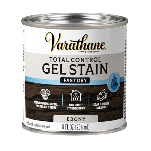 Image of Varathane Total Control Gel Stain | Low Odor Water-Based Formula | Thick Gel Formula for Vertical Surfaces | Ideal for Wood, Metal & Fiberglass | Half Pint | Ebony