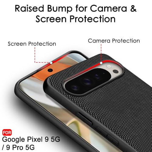 Image of TheGiftKart Back Cover Case for Google Pixel 9 /9 Pro | Slim & Lightweight | Ultra-Premium Design | Camera Protection Bump | Fabric Texture Case Cover (PC & TPU, Black)
