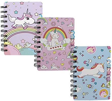 LEOMOSTE Mini Spiral Notebook for Kids Girls Pocket Journal Memo Ruled Paper, 3 Cute Unicorn Designs, 5.5” x 3.4”