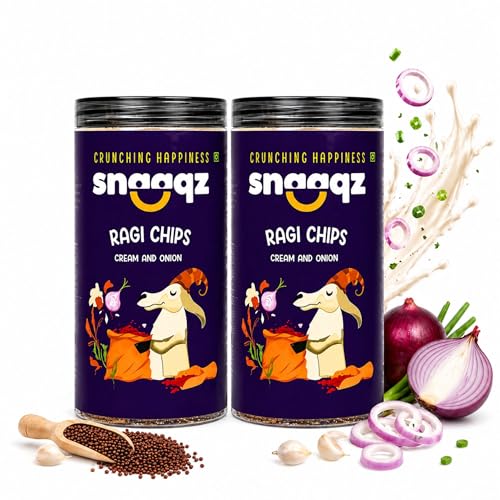 Image of Snaaqz Ragi Chips Cream & Onion Combo | Pack of 2 (150g each) | High Protein Millet Chips | Gluten Free, Vegan, No Palm Oil, Trans Fat Free, Crunchy Healthy Snack Made with Ragi & Natural Creamy Flavors