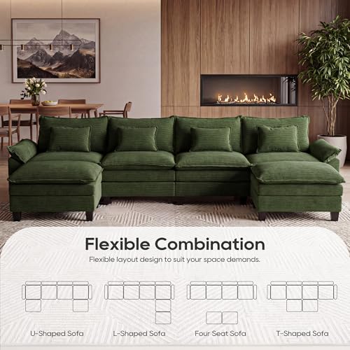 Image of URRED Oversized Modular Sectional Sofa,Solid Green:157 inch U Shaped