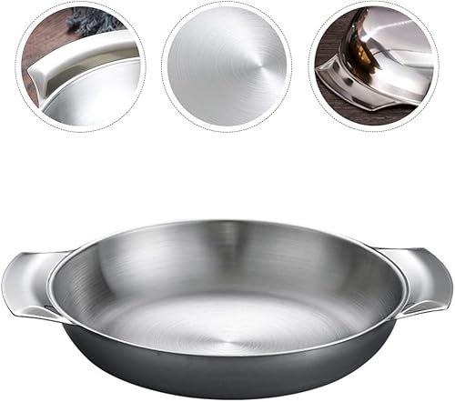 Miniatura 5 de Hemoton Olla de acero inoxidable con doble asa para paella multifunción estilo coreano olla cocina