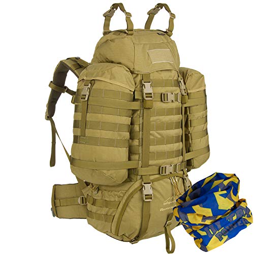 Wisport Mochila de Trekking Robusta + Tela Tubular ultrapotente | Supervivencia | Expedición | Campamento | Scouts | Cordura | Mapache 65 L, Camuflaje:Coyote marrón