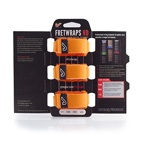 Image of Gruv Gear Fret Wrap & Guitar Mute, Fretwrap for Acoustic, Electric & Bass | String Dampener Recording, Tapping & Practice Accessory (3 Pack, Large Orange, Fits 6 String Bass, 8 String Guitar)