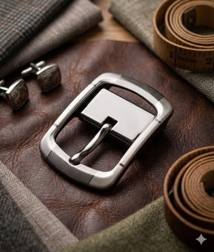 Image of Men's Premium Metal Reversible Belt Buckle Only, 40 mm width (1.57 inch Inch), Silver Finish Industrial Grade, Ribbed Texture Design Formal Casual Business Jeans Party Everyday wear