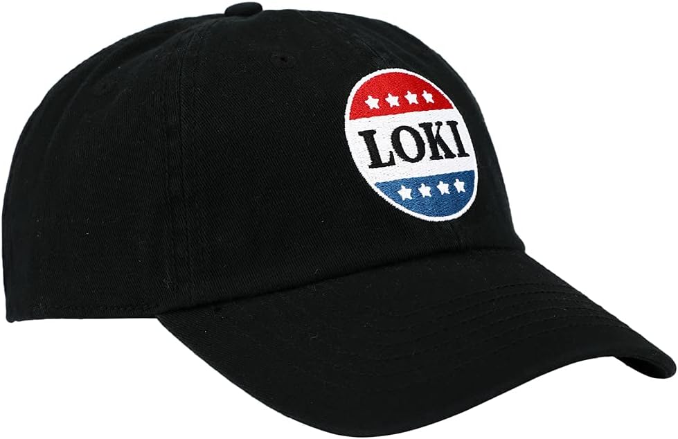 Bioworld Loki Red White and Blue Button Embroidered Black Cotton Twill Hat