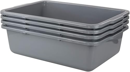 Teyyvn 4 paquetes de tubos de plástico para autobús, caja de autobús grande gris para uso público/caja de asas comercial, 32 L