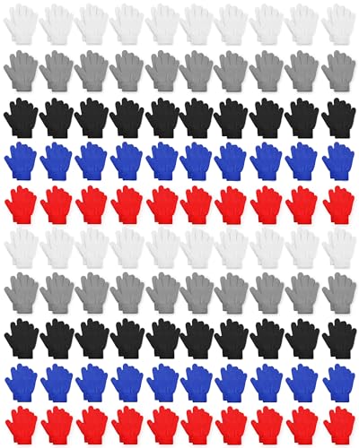 ONESING 100 Pairs Kids Gloves Bulk Kid Winter Gloves Warm FullFingers Gloves Kids Stretchy Knitted Gloves for Boys Girls 6-12