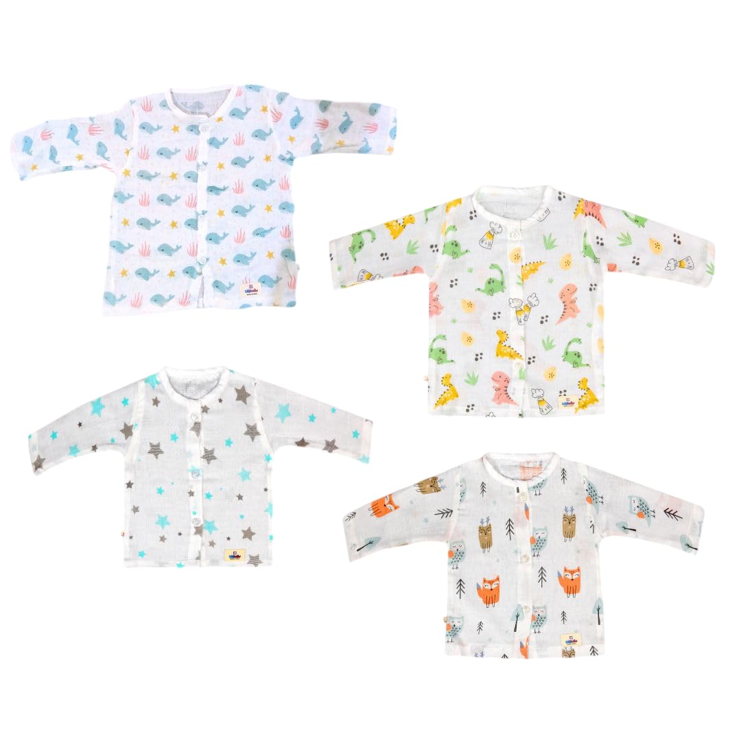LazyToddler Muslin Full Sleeves Jhabla for Baby Boys | 100% Cotton Soft & Breathable Baby Top | Front Open Shirt for Newborns & Infants