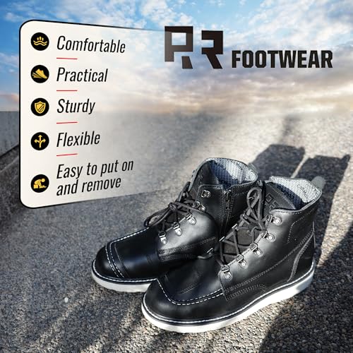Image of ROCKROOSTER Magnolia 6 inch Side-Zipper Wedge Boots for Men, Lightweight Soft Moc Toe Motorcycle Boots SAP309-Brown, SAP309BK-Black, SAP310-Black