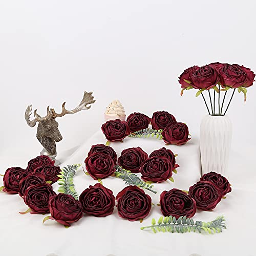 Ipopu Burgundy Artificial Flowers Roses Heads, 25Pcs Fake Dried Roses Flowers Artificial For Decoration For Dried Floral Bouquet Bridal Party Centerpieces Bridal Bouquets For Wedding (Burgundy) #TOP5