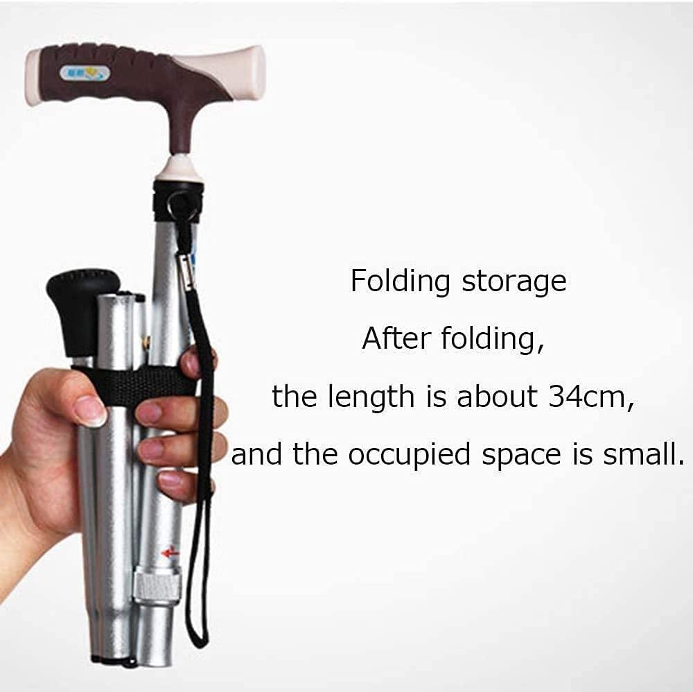 Bastón plegable para ancianos, equilibrio auxiliar seguro, de aluminio ligero, altura ajustable, muletas para ancianos, ancianos, hombres y mujeres, M (dorado B) presente