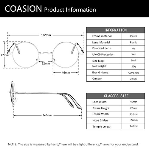 Coasion Vintage Round Clear Glasses Small Metal Frame Non Prescription Lens Eyeglasses (Gold) #TOP5