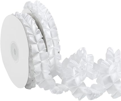 10 Yards White Satin Ruffle Trim Gathered Double Sided Ruffled Edge Ribbons Lace Applique Trimming Vintage Pleated Fabric Ribbon for Sewing Making Crafts Wedding Bridal Dresses Decor Supply
