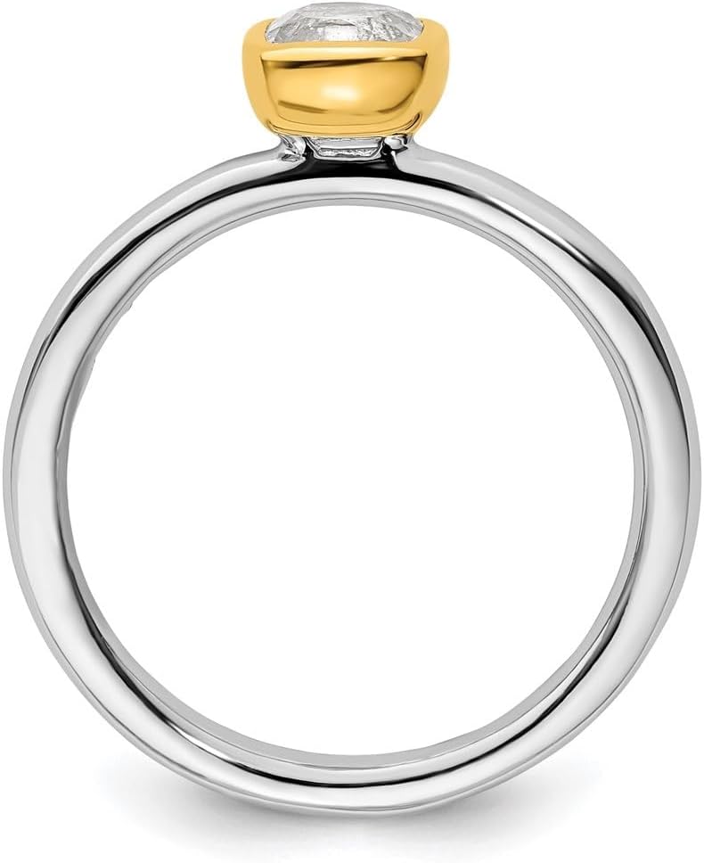 Diamond2Deal Sterling Silver Stackable Expressions White Topaz Ring Size 5 to 10 (0.8Ct)