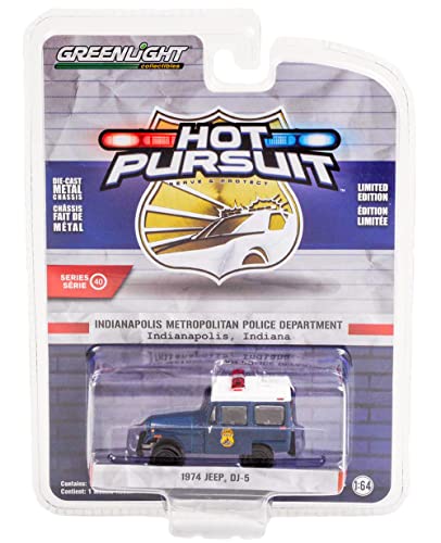 Listado de Departamento de blancos para comprar hoy. 41 Greenlight 42980 A 1974 DJ-5 Azul Oscuro con Parte Superior Blanca del Departamento de Policía Metropolitana de Indianápolis (Indiana) Hot Pursuit 1/64 Modelo Fundido a presión