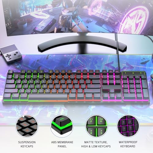 Dr Luxur® Fireball Ergonomic Keyboard and Mouse Combo, 104 Keys with Laser Keycaps, Rainbow Backlight Effect, Anti Ghosting Keys and Adjustable 5... - Image 4