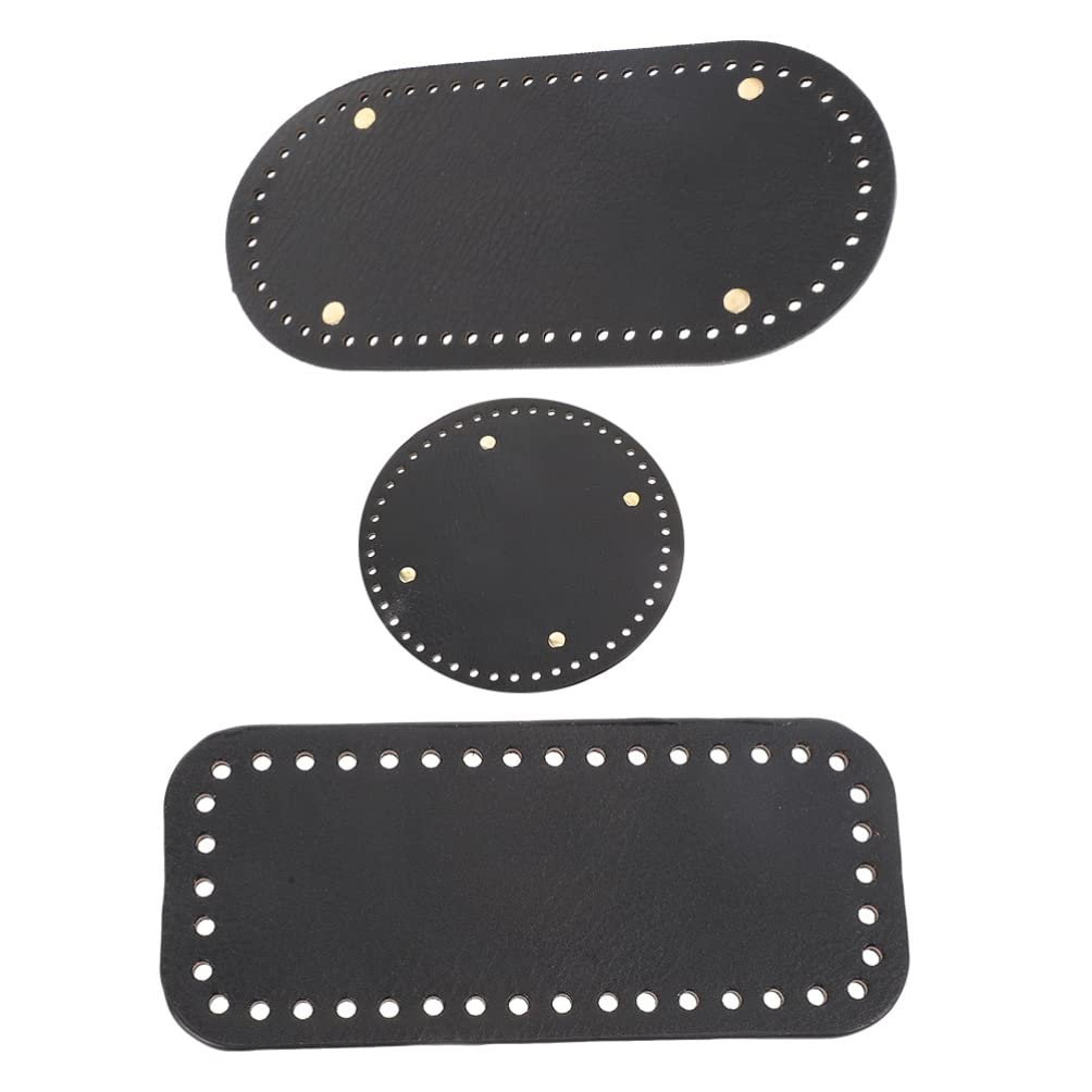EXCEART 3Pcs Bag Base Shaper PU Leather Round Oval Rectangular Knitting Crochet Bags Bottom Shaper Pad Handbag Cushion Base with Holes DIY Shoulder Bucket Bags Accessories