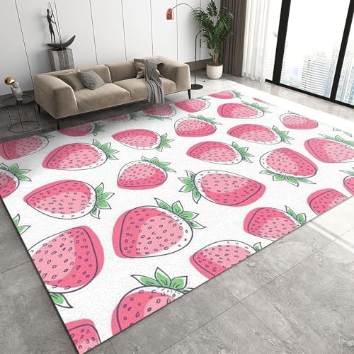 BOONGA Niedliches Erdbeer Fruchtmuster Kurzflor Teppich, Anti-Rutsch Unterseite, Waschbar bis 30...