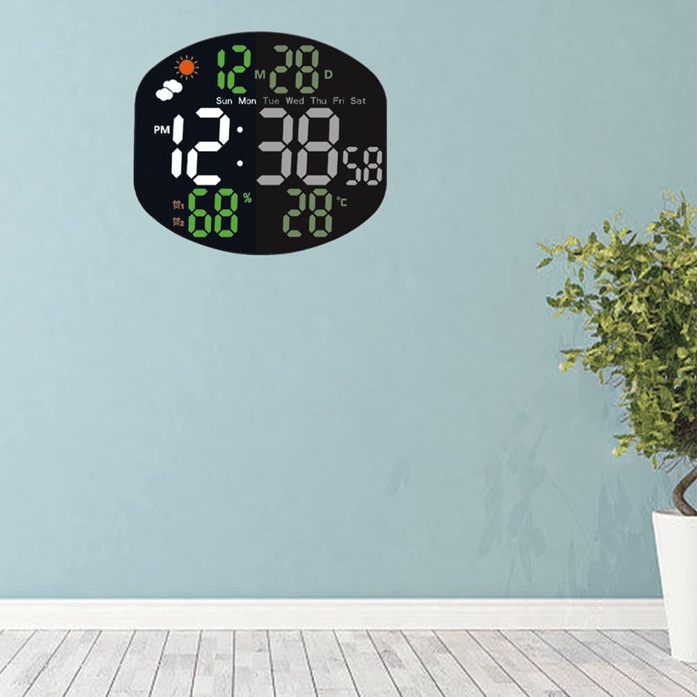 Grande orologio da parete digitale, multifunzione, a LED, stazione meteo digitale con sensore di umidità e temperatura, ampio display, ora, data, calendario, doppio allarme per soggiorno (bianco e
