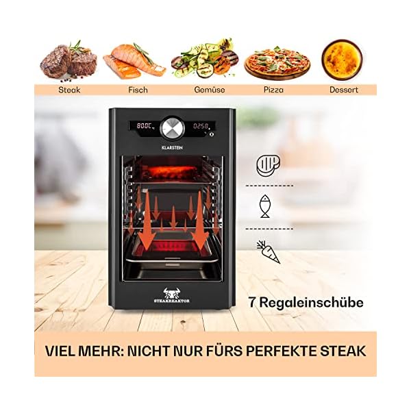 Klarstein Steakreaktor Core - Hochtemperaturgrill, 2100 W, Temperaturbereich: 200-800 °C, Indoor Grillgerät, Strahlungs-Heizelement, schwarz – Bild 6