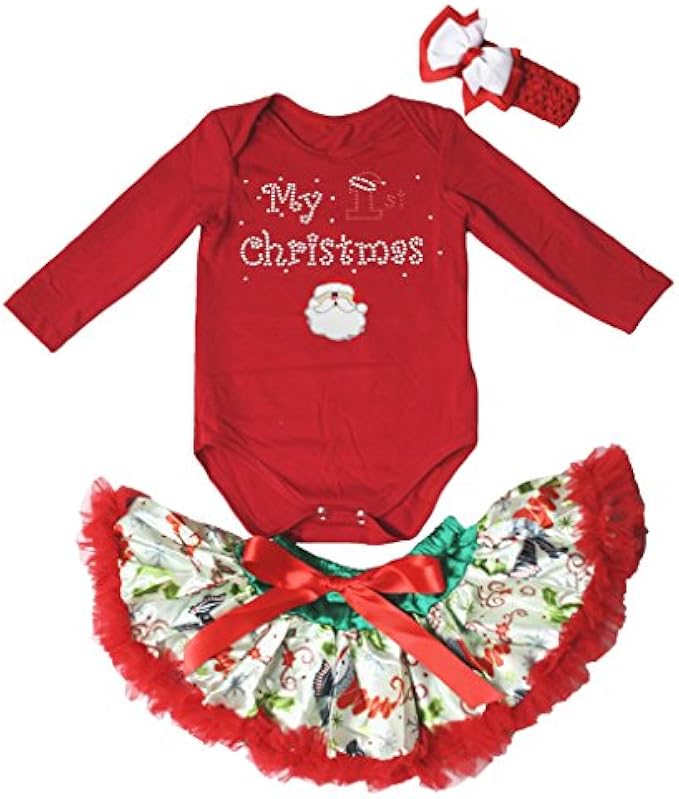 Petitebella My 1st Christmas Red L/s Bodysuit Romper Snowman Baby Skirt Nb-12m