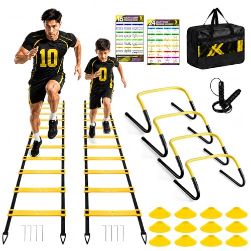 BORNEW 2 Pack Agility Ladder, Soccer Speed Training Equipment Set with Total 26 ft Agility Ladder...